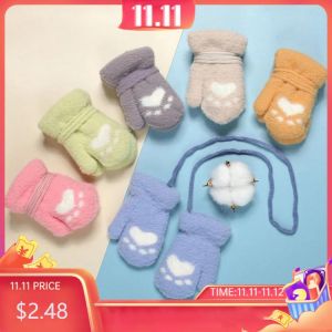 1Pair Candy Winter Baby Gloves Cute Cartoon Cat Claws Warm Plush Children Keep Finger Warm Newborn Gloves Mittens 0-2 Years
