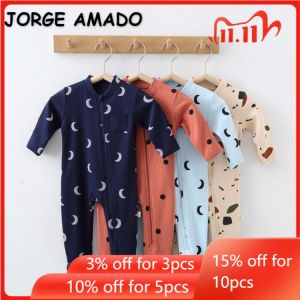 2021 Korean Sttyle New Autumn Baby Girls Boys Romper Long Sleeves Diagonal Zipper Cartoon Jumpsuit Kids Cute Style Clothes E1613
