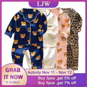 LJW Children's pajamas set Baby suit Kids Clothes Toddler Boys Girls Ice silk satin Tops Pants Set home Wear Kids pajamas