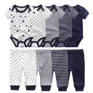 6/9PCS Baby Girl Clothes Newborn Unisex Solid Bodysuits+Pants Cotton Baby Boy Clothes Short Sleeve Girls Baby Clothing Cartoon