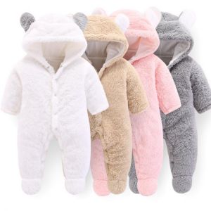 Unisex Baby Rompers Boys Girls Flannel Hooded Winter Jumpsuit Soft Cute Cartoon Coats Newborn Infant Bodysuits