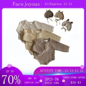 2021 Autumn New Toddler Baby Boys Girls Knitted Bodysuit Infant Jumpsuit Knitwear Outfits Newborn Baby Sweater And Baby Knit Hat