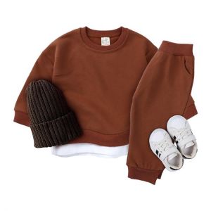 Baby Boys Girls Sports Wear Outfit Infant Kids Solid Colour Sweatshit  +pants 2piece Suit Toddler Long Sleeve Pullover Tops Set