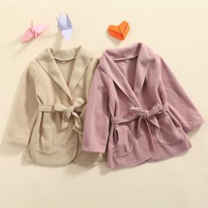 Toddler Baby Girls Boys Long Cardigan Autumn Winter Coat Infant Kids Side Pockets Laple Jacket Kids Solid Simple Elegant Trench