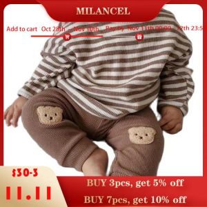 MILANCEL 2021 Autumn Baby Clothes Toddler Boys Clothing Waffle Hoodies Full Striped Toddler Base Tops