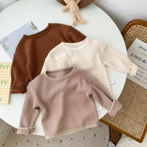 Infant Baby Boys Girls Fashion Waffle Solid T-shirt Toddler Kids Cotton Clothes Autumn Spring Casual Pullover Tops For Babies