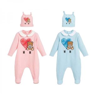 all in one place ילדים ותינוקות New 2021 fashion high quality newborn baby girl clothes Cotton print cute cartoon bear new born baby boy romper and hat Bibs Set