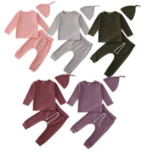 2021 Baby Spring Autumn Clothing Newborn Baby Girls Boys Winter Warm Clothes Striped Long Sleeve Tops T-Shirt Pants Solid Outfit