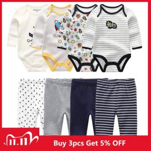 4pcs Baby Bodysuits+4pcs Baby Pants Newborn Clothes Sets 2021 Winter Cotton Suits girls boys Custome Roupa de bebe Clothing
