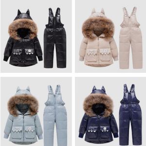 Winter Down Jacket Warm Kids dinosaur Coat Child Snowsuit Snow Clothing Set Parka Real Fur Hooded Boy Baby Overalls Girl Clothes