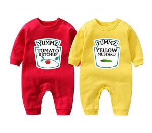 YSCULBUTOL Baby Bodysuit Yummz Tomato Ketchup Mustard Red Yellow Twins Set Boys Girls Clothes Twins Baby Outfits