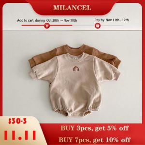 MILANCEL 2021 baby clothes rainbow embroidery baby bodysuit o neck baby boys one piece long sleeve baby onesie