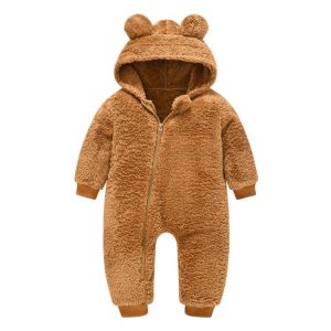 2021 Winter Autumn Infant Cartoon Bear Rompers For Baby costume Boys Jumpsuit Overall Girls Romper Cotton hooded Clothes 0-4Y