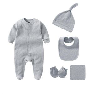 2021 Solid Pajamas Sets 5PCS Newborn Cotton Romper Unisex Baby Girl Clothes Jumpsuit Spring Baby Boy Clothes Ropa Bebe Autumn