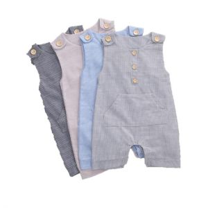 2020 Baby Summer Clothing Newborn Baby Boys Buttons Striped Romper Fashion Sleeveless Romper Cotton Linen Jumpsuit