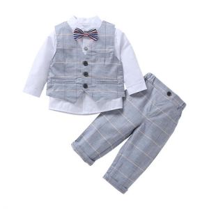 3Pcs Infant Clothing Baby Suit Baby's Clothes Gentleman British Style Tops + Vest + Pants Baby Set Boys Dress Suit Formal Wea