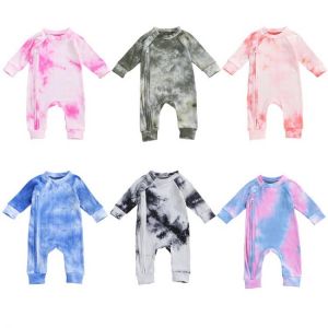 Infant Newborn Baby Girls Boys Ribbed Tie Dye Long Sleeve Romper Zipper Jumpsuits Spring Autumn Clothes Outfits