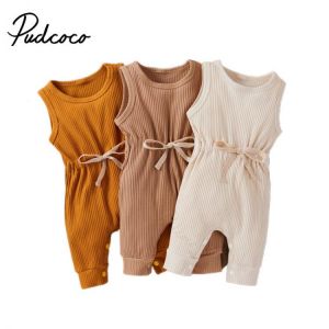 Newborn Baby Sleeveless Ribbed Solid Romper Jumpsuit Stylish Romper Jumpsuit for Kids Boys Girls 0-18M