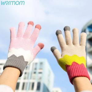 Warmom Boys Girls Children Warm Winter Windproof Printed  Baby Mittens Finger Gloves Thickened Christmas Gift for Kids Children