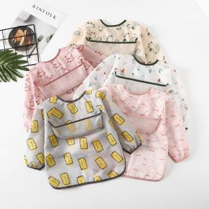 Cute Baby Bibs Waterproof Long Sleeve Apron Children Feeding Smock Burp Clothes Soft Eat Toddler Cartoon Baberos Bavoir Clothing