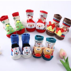 0-1Y Newborn Baby Girl Boy Cotton Socks Infant Cartoon Christmas Socks Anti-slip Middle Tube Baby Floor Socks