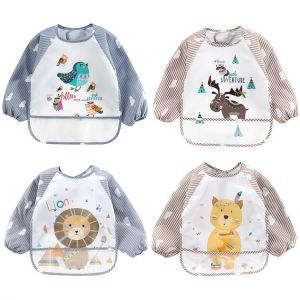 Cartoon Children Soft Bibs Waterproof Long Sleeve Art Apron Cartoon Smock Baby Toddler Baby Eating Clothes Bib Unisex Baby Stuff