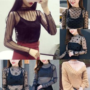 Summer Women Lace Floral Embroidery Blouses Shirt Black white Sexy See-through mesh Blouses Transparent women Shirts Ladies tops