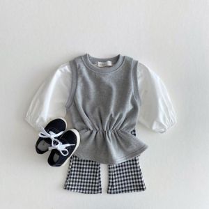 2021 Spring Autumn New Children's Pants Girls Elastic Waist Flared Pants Fashion Lattice Polka Dot Leopard Pattern Trousers