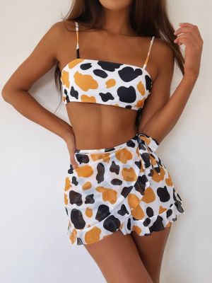 Sexy 3 Piece Swimsuit Women Printing Push Up Padded Biquini Brazilian Summer Bathing Suit Thong Bikini 2021 Swimwear Women Skirt