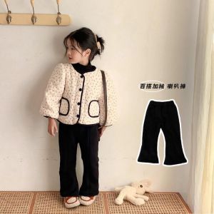 MILANCEL 2021 Winter New Kids Clothes Fur Girls Boot Cut Solid Chicken Children Pants Fashion Girl Pants