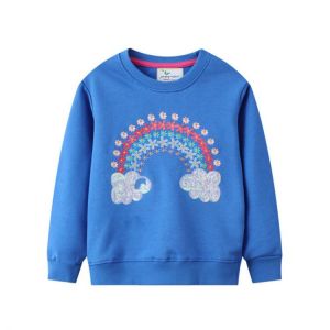 Jumping Meters Autumn Sweatshirts New Baby Girls Brand Clothes Stripe Rainbow Applique Toddler Sweatshirts Kids Girl Outfits