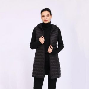 Women's Vest Ultralight Hooded Sleeveless Warm Long Down Jackets Winter Parka Female 2020