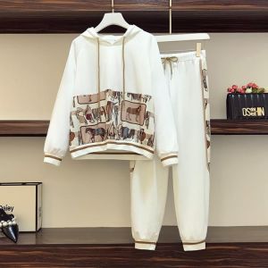 Plus Size Tracksuit Women Autumn 2021 Long Sleeve Hoodies And Loose Casual Elastic Waist Pants Cotton Two Piece Clothes 5XL