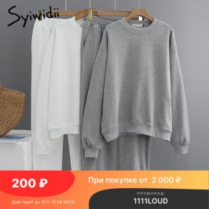 Syiwidii Sportswear Women's Winter Tracksuit Autumn 2021 Two-piece Set Sweatpants Sweatshirt Outfit White Pullover Trouser Su