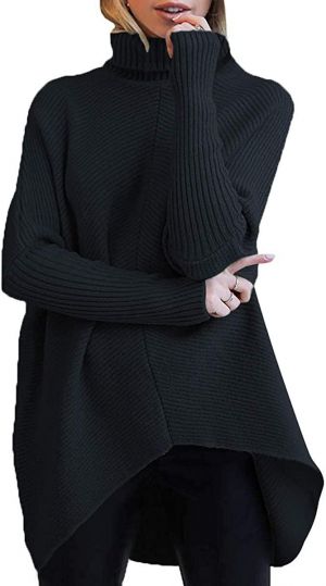 ANRABESS Womens Turtleneck Long Batwing Sleeve Asymmetric Hem Casual Pullover Sweater Knit Tops