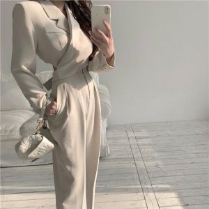 Office Lady Blazer Suits Korean Style Two Piece Set Women Long Sleeve Bandage Blazer and High Waist Suit Pant 2 Piece Outfits