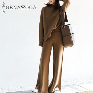Genayooa Cashmere Two Piece Set Top And Pants 2021 Winter Korean Womens Tracksuit Set Korean Casual 2 Piece Sets Womens Outfits