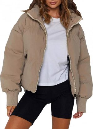 Uaneo Womens Casual Padded Full Zip Stand Collar Long Sleeve Puffer Jackets