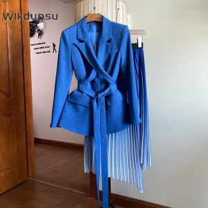 Suit Jacket Long Pleated Skirt Set Womens Blazer Two Piece Suit Set Formal Office Lady Casual 2021 Autumn Winter Clothing Female