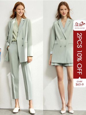 Amii Minimalism Spring Suit Female Offical Lady Blazer Women,Lace Vneck Tanks,High Waist Women's pants Female Shorts 12060909