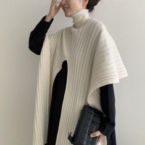 One Piece Dress Korean Chic Versatile High Collar Irregular Split Shawl Sweater Casual Interior Bottomed Dress Set