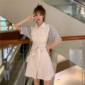 Sisters Outfit Girlfriends Clothes French Minority Platycodon Grandiflorum False Two-Piece Patchwork Plaid Dress Women's Summ