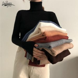 Autumn Winter Korean Women Pullover Sweaters Slim Women Turtleneck Basic Tops Casual New Knitted Sweater Soft Warm Jumper 8069