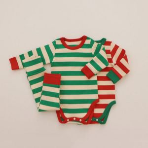 Winter Baby Girls Clothes Cute Striped Christmas Jumpsuit For Newborns 2022 Long-sleeved Fashionable Boys Bodysuit + Pants Set