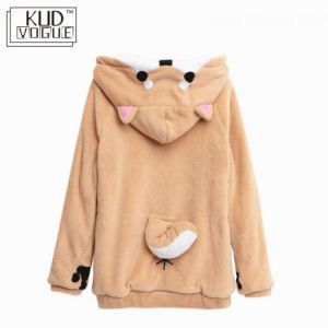 Harajuku Japanese Kawaii Hoodies Women Sweatshirts With Ears Cute cosplay Shiba Inu Winter Plush Lovely Anime Hooded Hoodie 7479