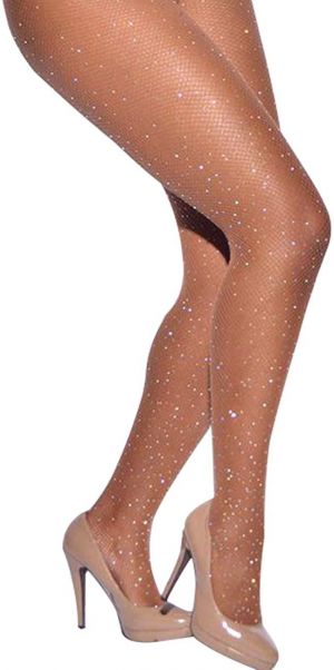 CHRLEISURE Women's Sparkle Rhinestone Fishnets Sexy Tights High Waist Stockings