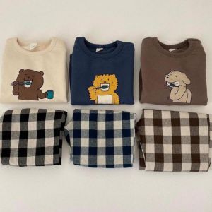 2021 New Autumn Baby Boys Toddler Casual Pullover Sweatshirt Children Cotton O-neck Long Sleeve Tops Kids Plaid Pant Suits