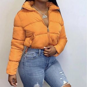 Adjustable Long Sleeve Bubble Coat Women Streetwear Glossy Cotton Clothes Cropped Zipper Jacket Woman Parkas Winter Outwear