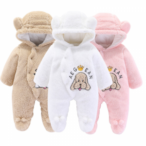 Baby Romper 0-3M Winter Outfits Cartoon Hooded Infant Girls Jumpsuit Long Sleeve Footies Boys Romper With Hat Newborn Clothes