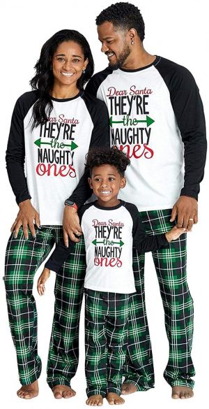 IFFEI Matching Family Pajamas Sets Christmas PJ's Letter Print Top and Plaid Pants Jammies Sleepwear